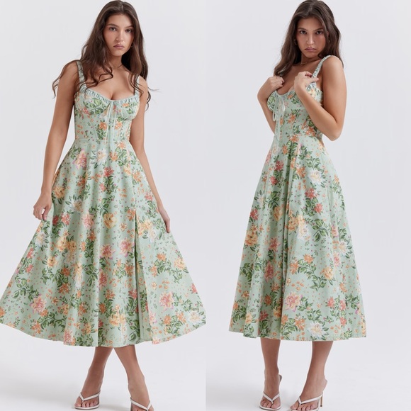 House of CB Sabrina light jade print bustier sundress - Picture 7 of 14